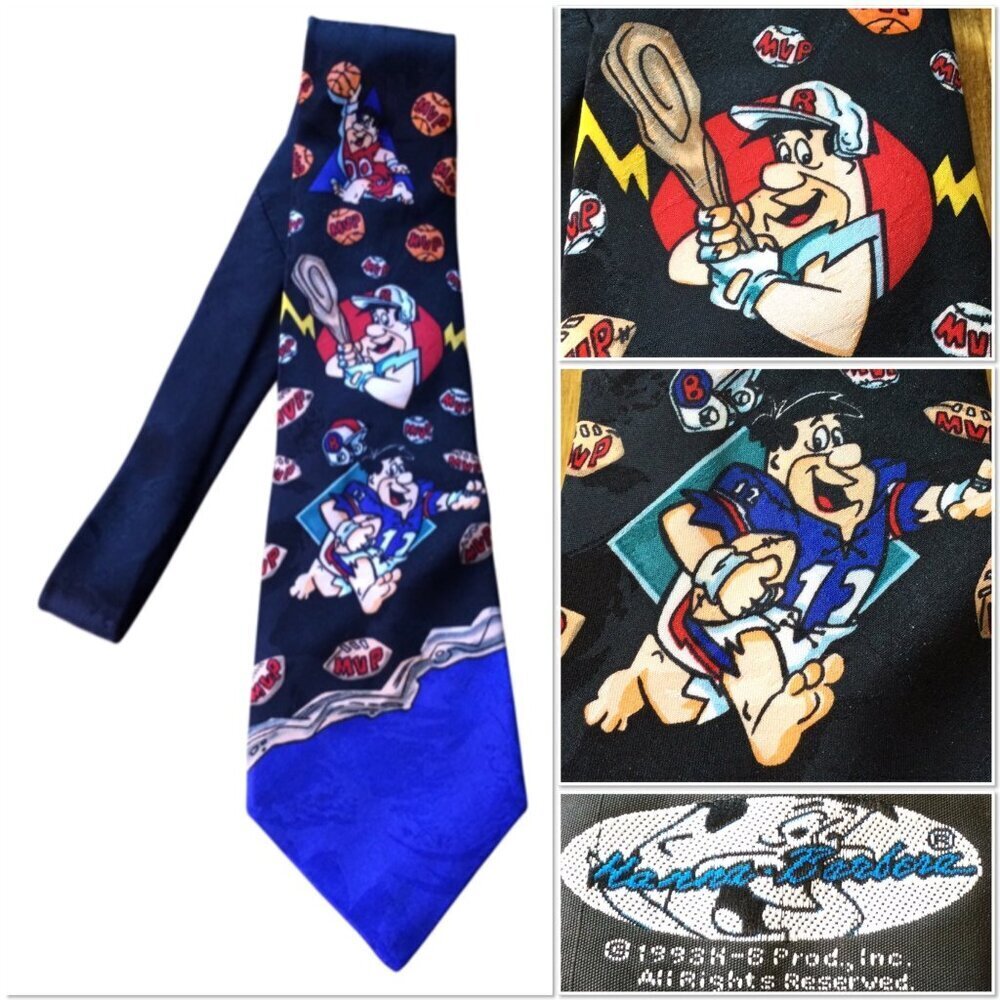 Hanna-Barbera 1993 Sports Theme Tie Fred Flintstone Football Basketball Baseball